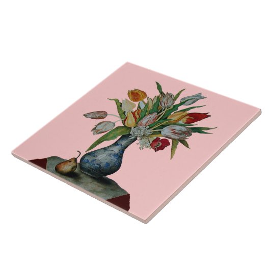 CARREAU FRUITS DE SAISON / TULIPES EN VASE ET POIRE (Côté)
