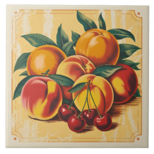 Carreau Fruits de verger rustiques vintage pêche et cerise