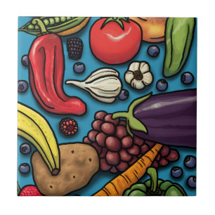 Carreau Fruits et légumes colorés sur le bleu