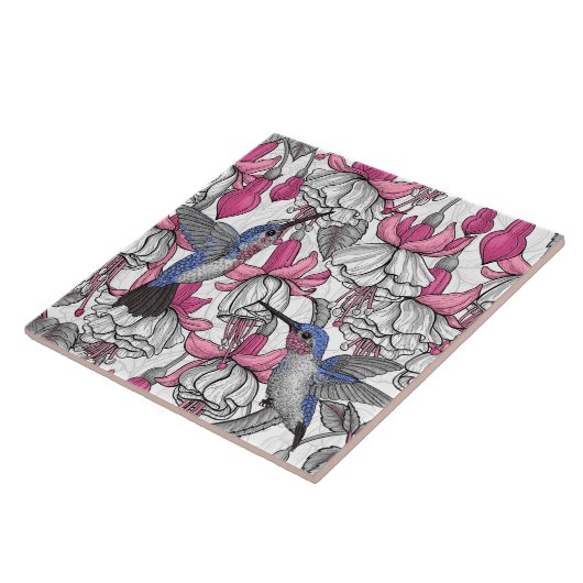 Carreau Fuchsia et colibris blancs (Côté)