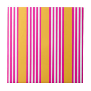 Carreau Fuchsia et jaune cinq bandes motif