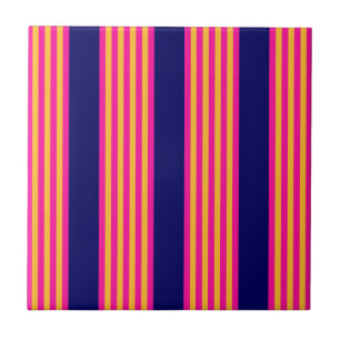 Carreau Fuchsia et rayures jaunes avec bleu marine