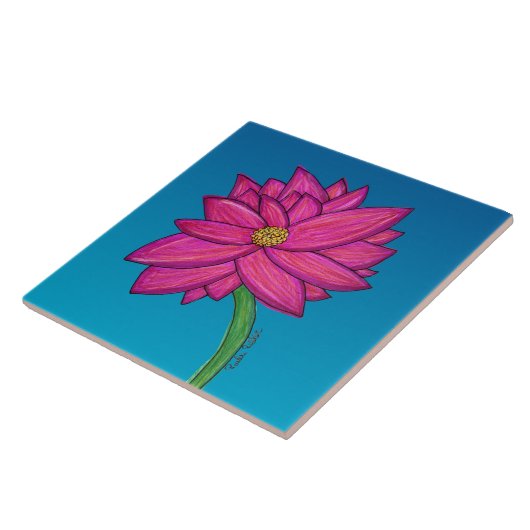 Carreau Fuchsia Pink Flower with blue background (Côté)