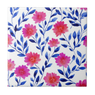 Carreau Fuchsia Rose Chic Fleurs de Printemps Floral Aquar