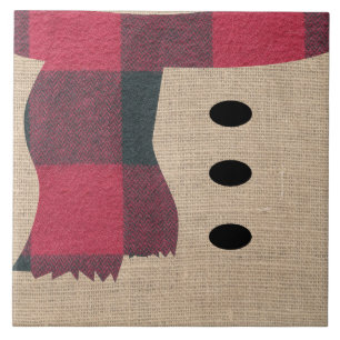 Carreau Fun Farmhouse Burlap Snowman Plaid Scarf & Buttes