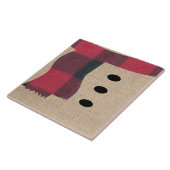 Carreau Fun Farmhouse Burlap Snowman Plaid Scarf & Buttes (Côté)