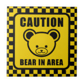 Carreau Funky Jaune Teddy Ourson Avertissement Signal Art (Devant)