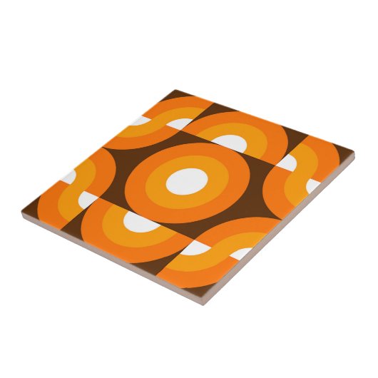Carreau Funky Orange Brown Retro Circles Art Motif (Côté)