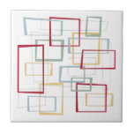 Carreau Funky Retro Mid-Century Moderne Carré céramique Ju<br><div class="desc">Ce carrelage moderne branché du milieu du siècle présente des carrés et des rectangles abstraits et des rectangles rouge foncé, bleu clair, vert tendre et jaune. Elle est mise en surbrillance par de minces carrés et rectangles noirs abstraits. Ajoutez une pop de plaisir rétro à votre projet de carrelage ou...</div>
