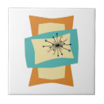 Carreau Funky Squeezed Rectangles Mid Century Moderne<br><div class="desc">Cette carreaux de céramique moderne du milieu du siècle funky présente des formes rectangulaires serrées et étirées dans les couleurs bleu turquoise,  crème et orange. Les accents Starburst en rose,  bleu,  or et noir mettent en valeur le design. Ajoutez cet accent rétro funky à votre projet de carrelage !</div>
