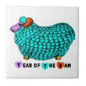 Carreau Funky Turquoise Ram Chinois Année Zodiac Tile (Devant)