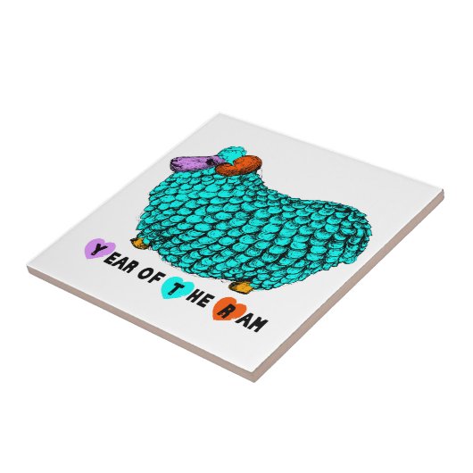 Carreau Funky Turquoise Ram Chinois Année Zodiac Tile (Côté)