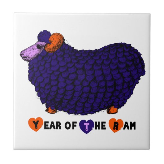Carreau Funky Violet Ram Chinois Année Zodiac Tile (Devant)