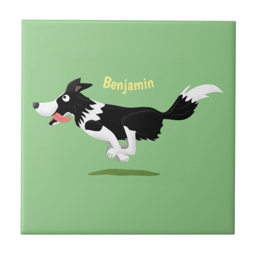 Carreau Funny Border Collie chien en course dessin animé (Devant)
