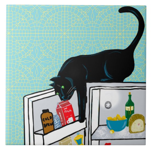 Carreau Funny Cat Raids Fridge Art (Devant)