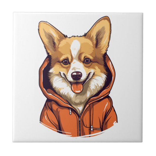 Carreau Funny Corgi portant le Sweat - shirt à capuche (Devant)