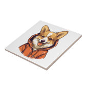 Carreau Funny Corgi portant le Sweat - shirt à capuche (Côté)