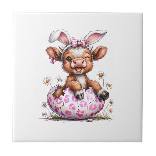 Carreau Funny Cow Easter Rabbit Cute Highland Cows Lover E (Devant)