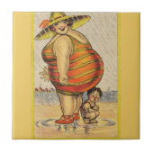 Carreau Funny Fat Lady sur la plage (Devant)
