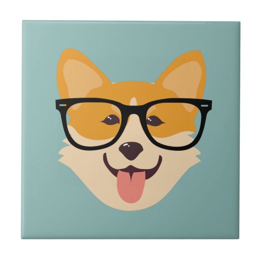 Carreau Funny Hipster Corgi (Devant)