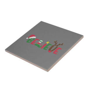 Carreau Funny Père Noël Casquette croire Snowflakes Noël