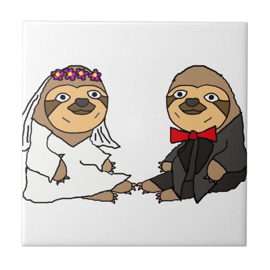 Carreau Funny Sloth Mariée et Mariage de chambre (Devant)