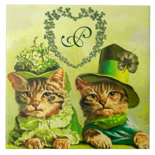 CARREAU FUNNY VIEILLE FASHION ST.PATRICK'S DAME CATS HEART