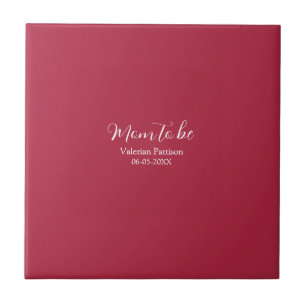 Carreau futur maman nom date marron blanc baby shower roug