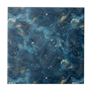 Carreau Galaxie Nébuleuse Céleste Or Bleu Étoiles