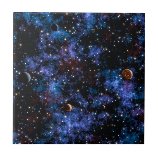 Carreau Galaxies colorés, étoiles et planètes (Devant)