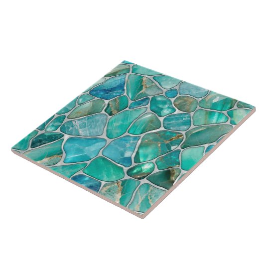 Carreau Galets aquamarins sur perles (Côté)