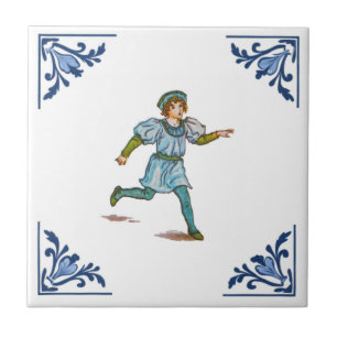 Carreau Garçon courant vintage Delft coin bleu et blanc