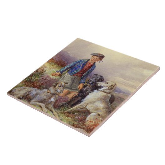 Carreau Garçon écossais avec des chiens-loup dans un (Côté)