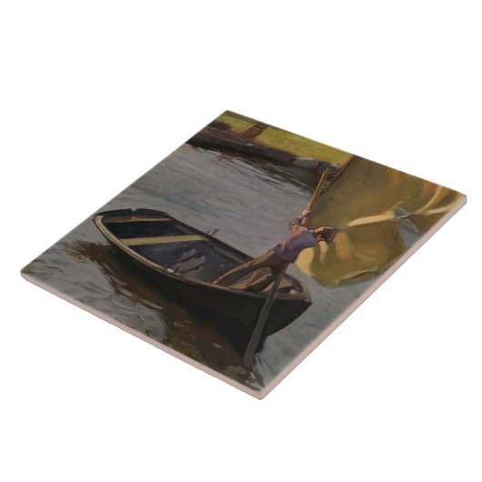 Carreau Garçon en voilier sur la rivière (par Magnus Encke (Côté)