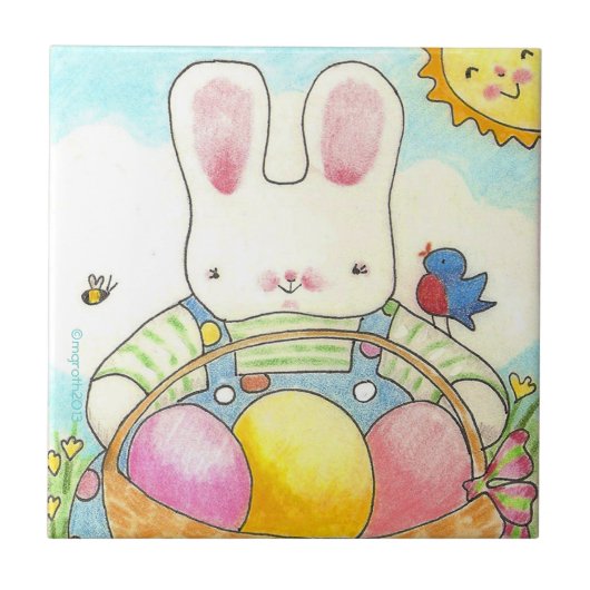 Carreau Garçon lapin avec panier (Devant)