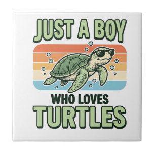 Carreau Garçon qui aime les tortues Design de gravure vint