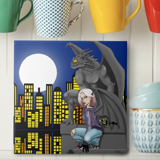 Carreau Gargoyle Urban Fantasy Cityscape