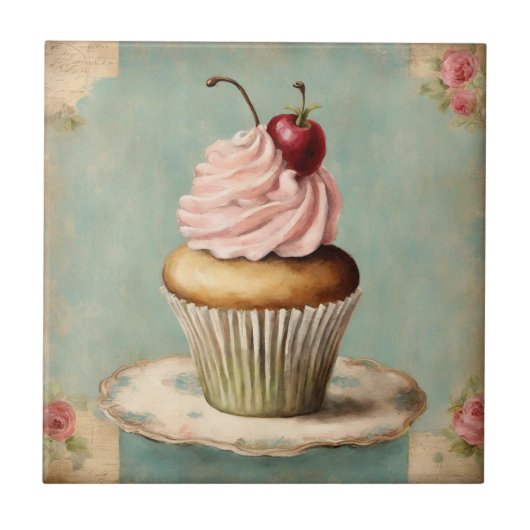 Carreau Gâteau cupcake rose pays français vintage Cottagec (Devant)