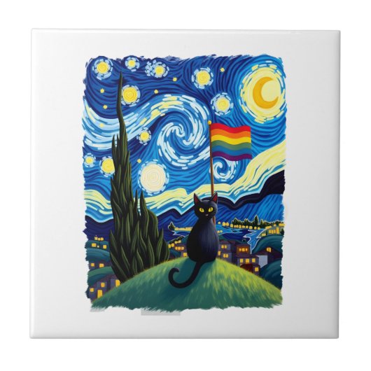 Carreau Gay Pride Cat Art Cat Starry Night Style LGBTQ Pri (Devant)