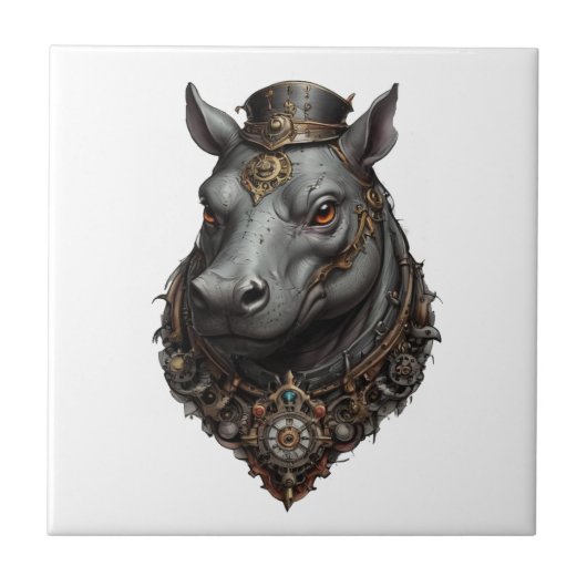 Carreau "Géant à engrenages : l'hippopotame steampunk" (Devant)