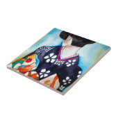 Carreau Geisha avec kimono bleu foncé peinture d'art origi (Côté)