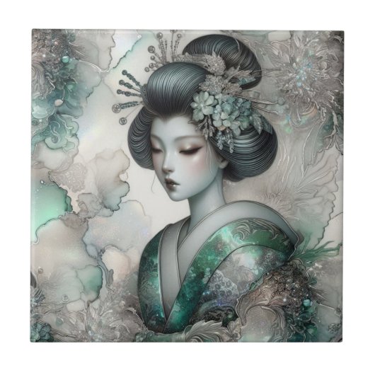 Carreau Geisha en vert série de conception #2 (Devant)