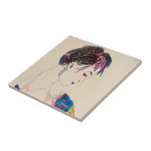 Carreau Geisha japonais avec kimono bleu (Côté)