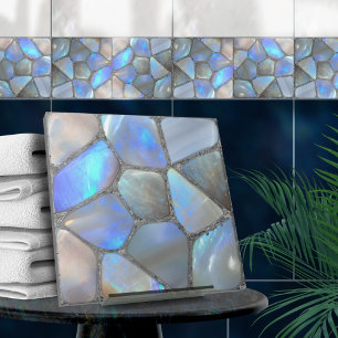 Carreau Gemme Moonstone et argent - Cellules Mosaic Abstra