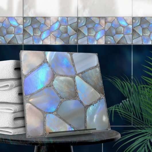 Carreau Gemme Moonstone et argent - Cellules Mosaic Abstra