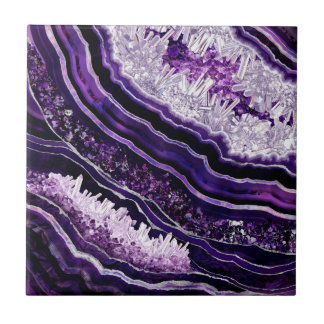 Carreau Géode Améthyste Violet et Art numérique Argent