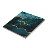 Carreau Géode d'agate bleu sarcelle or monogramme (Côté)