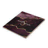 Carreau Géode d'agate bordeaux et or Monogramme (Côté)