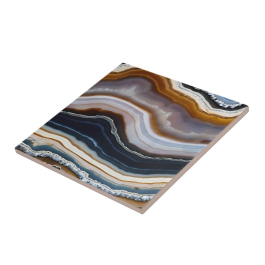 Carreau Géode d'Agate de Terracotta Bleu Noir (Côté)