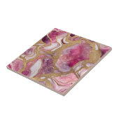 Carreau Géode d'agate rose et or en résine abstraite (Côté)